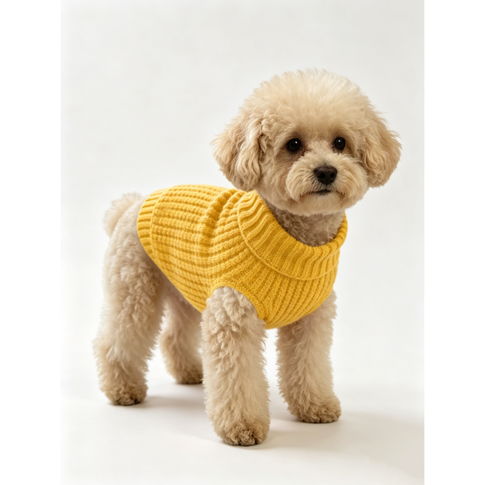 Knitted Dog Sweater Ribbed, Mustard, Small product photo