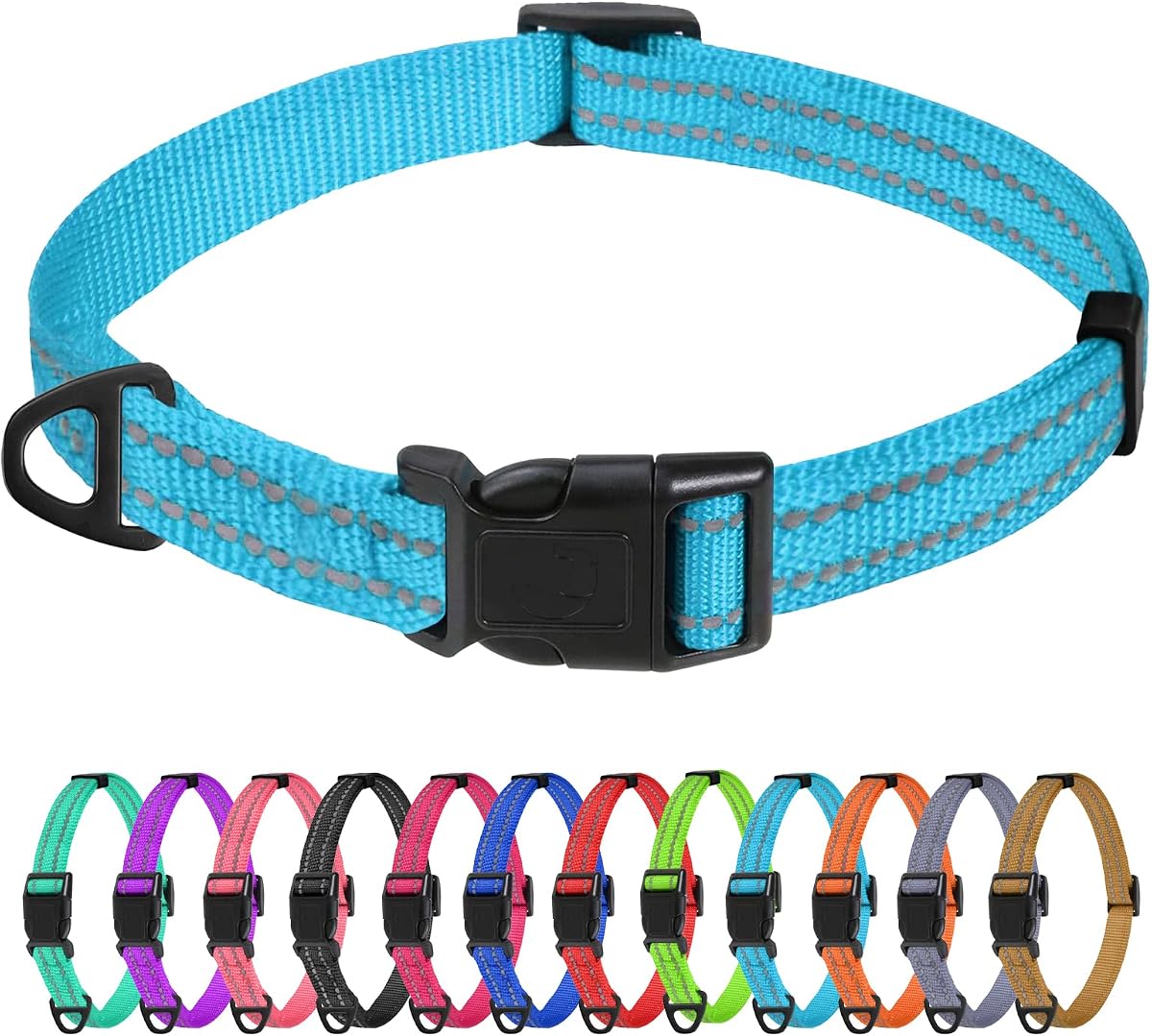 Adjustable Nylon Dog Collar with Reflective Stitching, Olive Green, Medium product photo