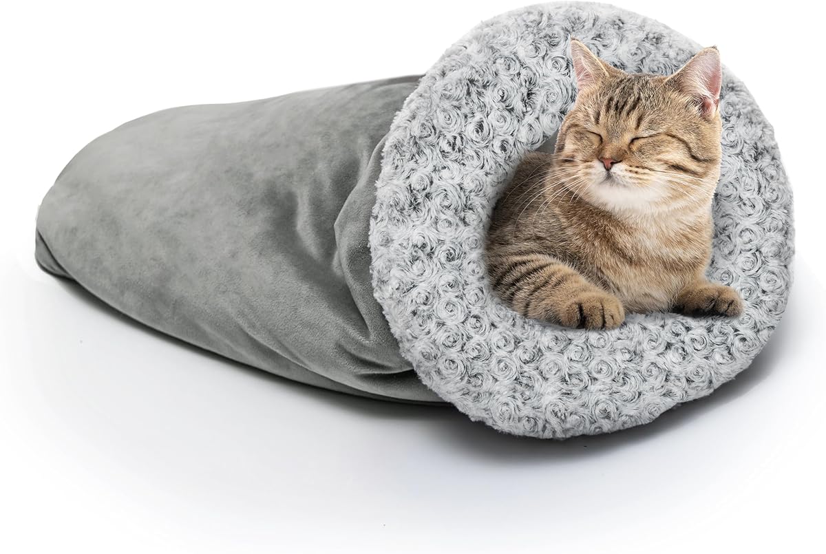 Cave-Style Covered Cat Bed, Warm Gray product photo