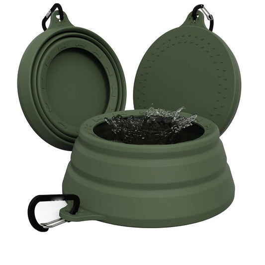 Collapsible Silicone Travel Dog Bowl 24oz, Olive Green product photo