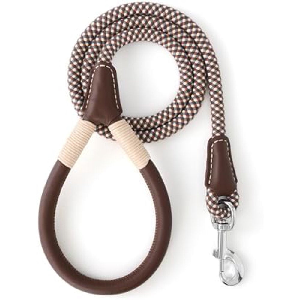 Cotton Rope Dog Leash with Leather-Wrapped Handle, Deep Navy product photo