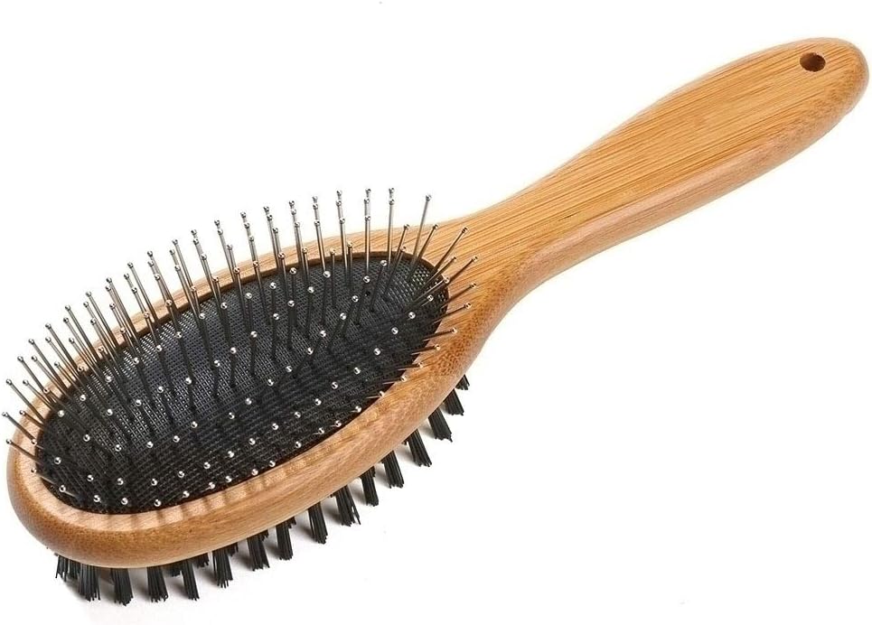 Double-Sided Pin and Bristle Grooming Brush, Bamboo Handle product photo