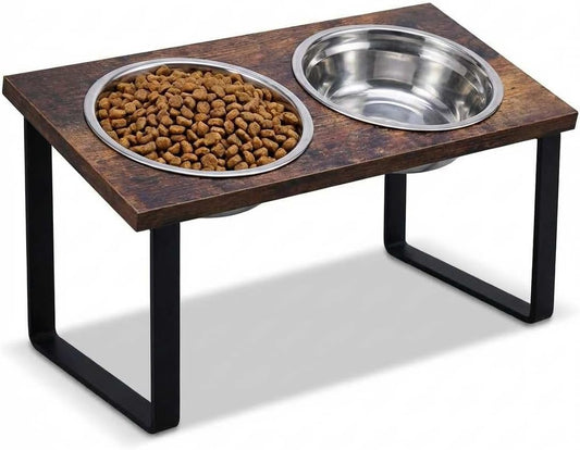 Double Stainless Steel Pet Feeding Station with Stand, Bamboo Frame product photo