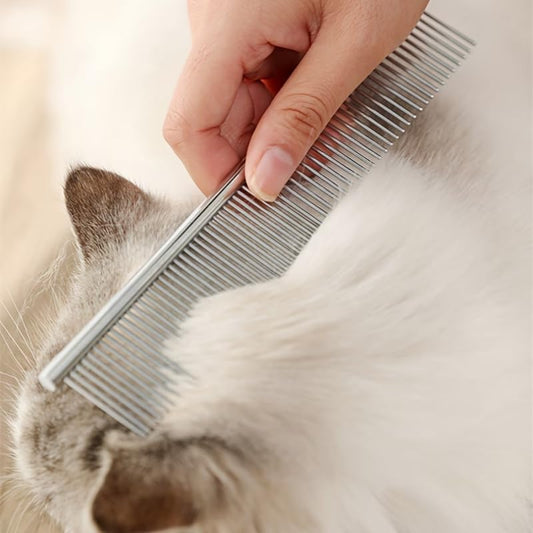 Fine-Tooth Stainless Grooming Comb for Cats, Silver product photo