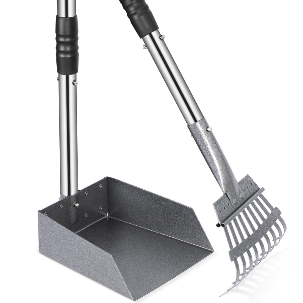 Long-Handle Dog Waste Scooper with Rake, Green product photo