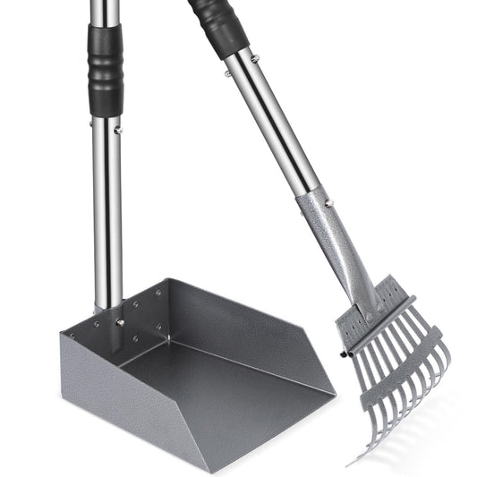 Long-Handle Dog Waste Scooper with Rake, Green product photo