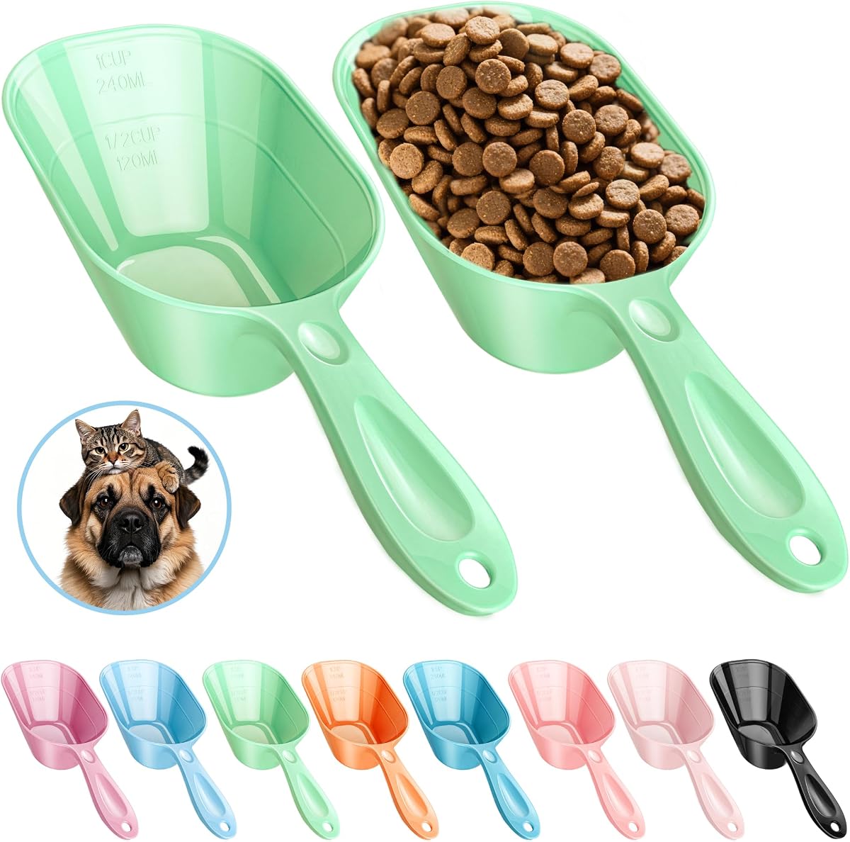 Measuring Scoop Set for Pet Food 3-Piece, Green product photo