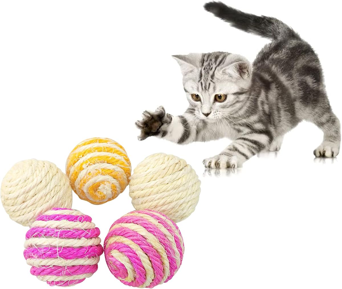 Sisal-Wrapped Rattle Ball Cat Toys 4-Pack, Assorted product photo