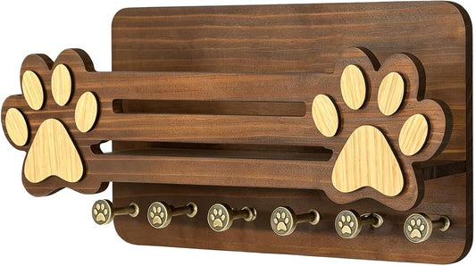Wall-Mount Leash and Accessory Organizer Hook Rack, Walnut Tone product photo